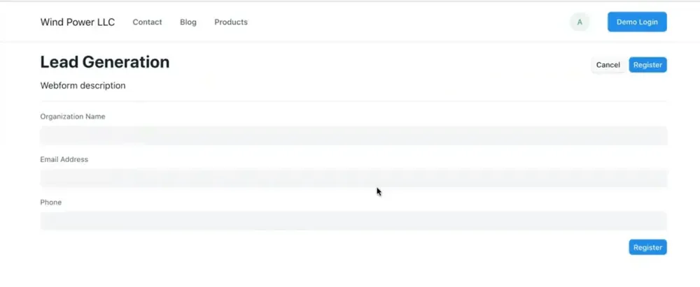 The published lead-generation form as a visitor sees it.